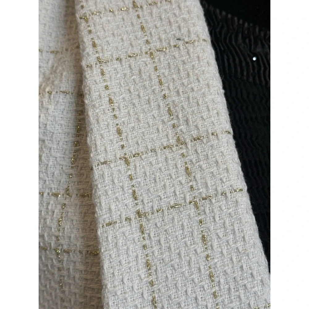 Y2K Classic Lapel Neck Tweed Blazer Size M Ivory/Off White Gold Accent Shein EUC